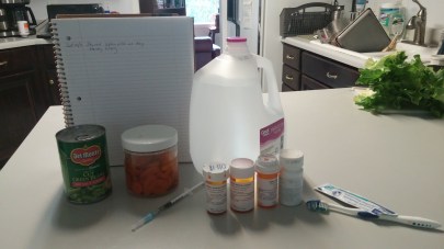 My medicines and special veggies and water