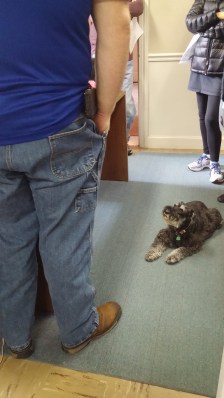 I had been sitting while being trained on phones, but decided I could learn as much in a more comfortable position.